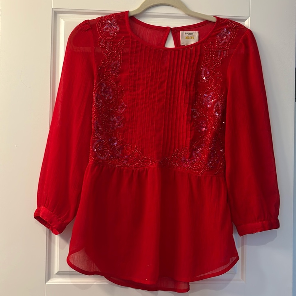 Maeve Anthropologie Holiday Red sequin Top
